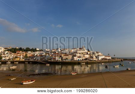 FERRAGUDO, PORTUGAL - APRIL 24, 2017: Picturesque view of Ferragudo fishing village in Algarve, Portugal