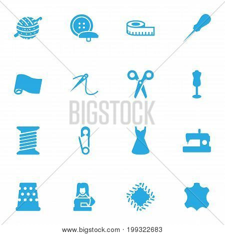 Collection Of Bodkin, Meter, Clothier And Other Elements.  Set Of 16 Tailor Icons Set.