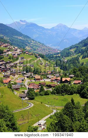 Panoramic View on Swiss Mountains during summer seasson