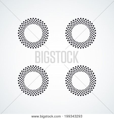Halftone dotted vector frame, dot pattern in circle shape. Black border isolated on white background. Trendy design element for round banner or logo.