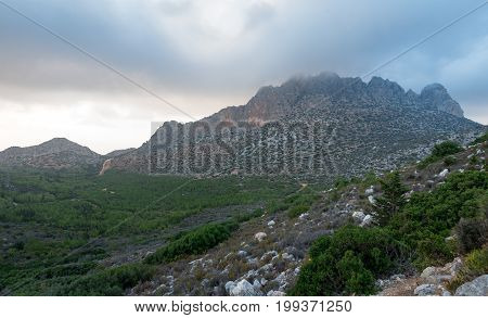 Mountain landscape with the five finger mountain Pentadakylos in Cyprus
