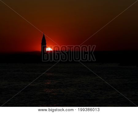 Sun At Sunset In Venice In Italy
