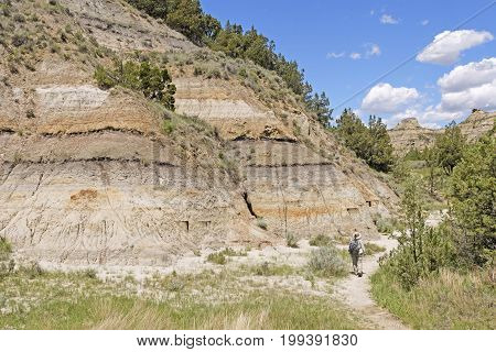Hiking in the Badlands in Theodore Roosevelt National Park in North Dakota