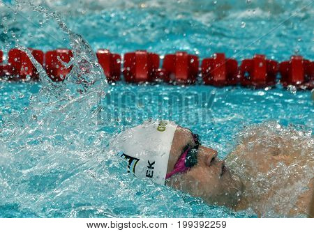 Hong Kong China - Oct 30 2016. Olympian and World Youth gold medalist Peter BERNEK (HUN) swimming in the Men's Backstroke 200m Preliminary Heat. FINA Swimming World Cup Victoria Park