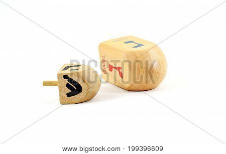 Two Wooden Dreidels For Hanukkah