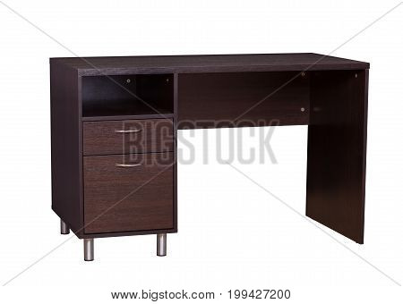 Wooden working desk isolated on white background.