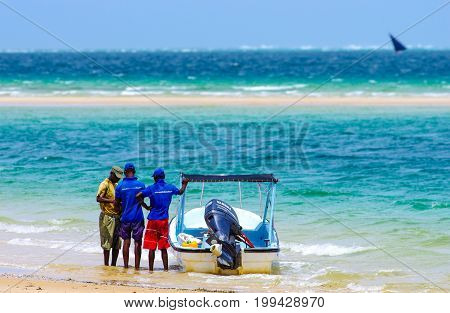 Tour to the sandy Bazaruto island in Bazaruto Archipelago with local people.Mozambique, Africa.February 2017