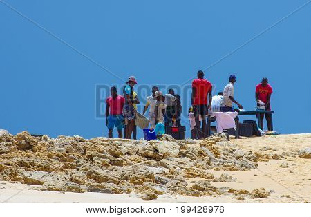 Tour to the sandy Bazaruto island in Bazaruto Archipelago with local people.Mozambique, Africa.February 2017