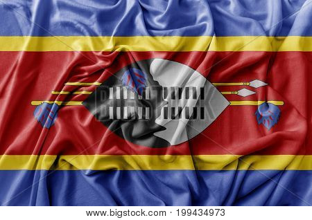 Ruffled waving Swaziland flag national flag close