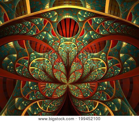 Computer generated fractal artwork with renaisance window image