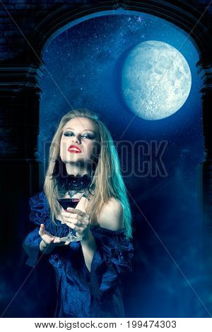 Vampire Girl With Glass Of Wine