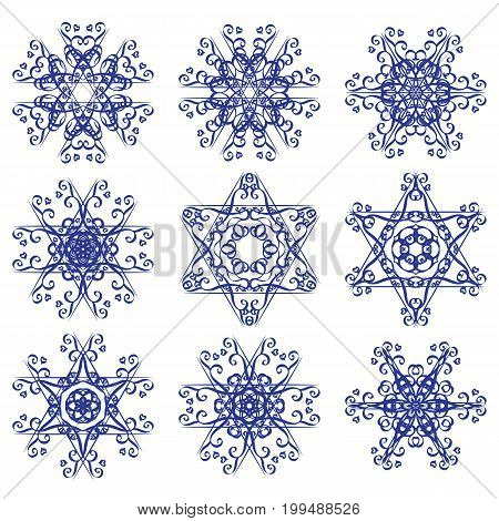 Calligraphic round ornament collection. Collection of hand drawn ornamental circle design elements. Set for design birthday holiday kaleidoscope medallion yoga bohemian snowflake