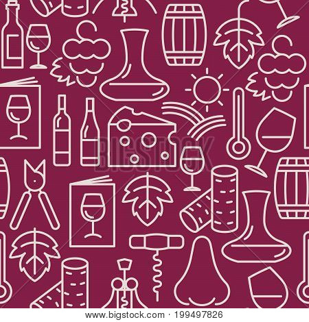Wine bar seamless pattern for restaurant menu of natural alcohol drinks. Vector illustration with thin line icons related with wine making and winery.