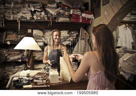 Tourist buying craft products

