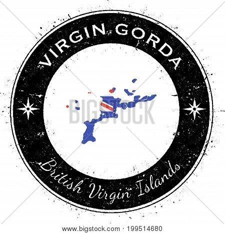 Virgin Gorda Circular Patriotic Badge. Grunge Rubber Stamp With Island Flag, Map And Name Written Al