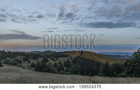 Sunrise on Velky Javonik hill in summer Slovakia morning