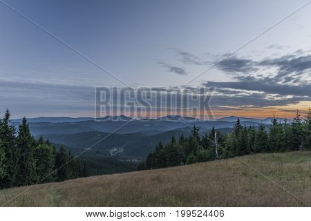 Sunrise on Velky Javonik hill in summer Slovakia morning