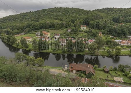 Vranov nad Dyji town with castle in cloudy summer day