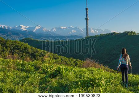 Young Woman In The Mountains, Almaty, Koktobe