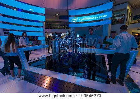 BERLIN - SEPTEMBER 04 2015: Stand of company Intel. International radio exhibition Berlin (IFA)