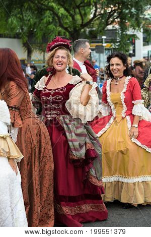 FUNCHAL MADEIRA PORTUGAL - SEPTEMBER 4 2016: Madeira Wine Festival - Historical and Ethnographic parade in Funchal on Madeira. Portugal