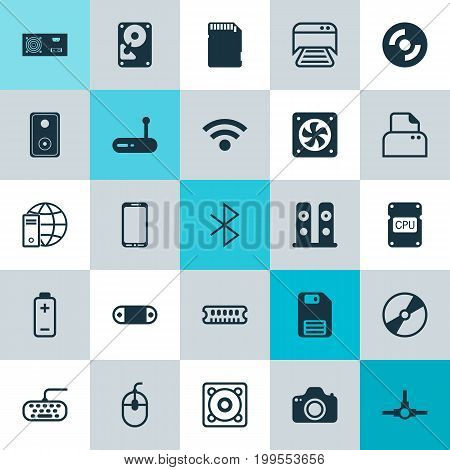 Computer Icons Set. Collection Of Wireless Connection, Audio Device, Diskette And Other Elements