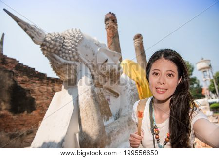 Backpacker Visiting Ayutthaya Village In Bangkok