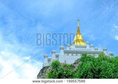Golden Pagoda On Small Mountain  In Garden Of  Wat Prayoon Wongsawat Worawihan, Bangkok, Thailand