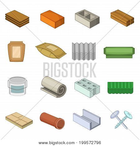 Building material interior icons set. Cartoon illustration of 16 building material vector icons for web