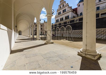 DRESDEN GERMANY - SEPTEMBER 09 2015: Stallhof is a part of the Dresden Castle. In the 17th century and served as a venue for large horse shows.