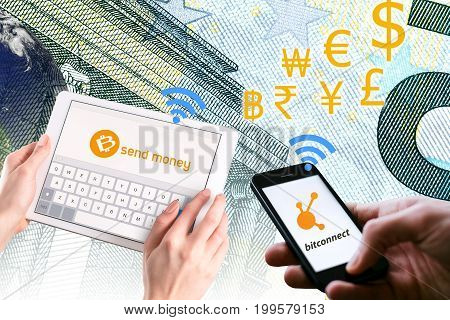 Concept of Bitconnect Coin a Cryptocurrency blockchain platform Digital money