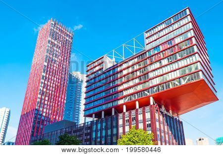 Rotterdam The Nederlands - July 18 2016: Modern architectures in the Wijnhaven canal area