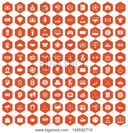 100 sweepstakes icons set in orange hexagon isolated vector illustration