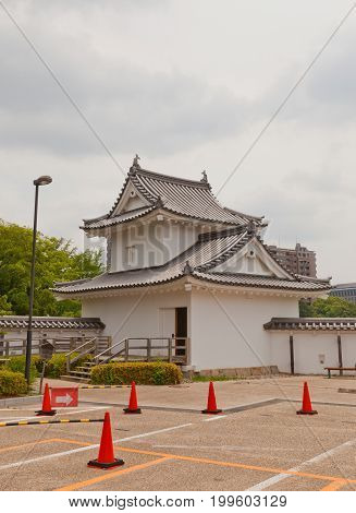 OKAZAKI JAPAN - MAY 31 2017: Reconstructed East Corner Turret of Okazaki Castle Japan. Castle was founded in 1455 by Saigo Tsugiyori shogun Tokugawa Ieyasu was born here in 1543