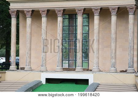 PHILADELPHIA, USA - AUGUST 12: View of Minature Golf course with Philadelphia themed structures in Franklin Square in Center City Philadelphia on August 12, 2017