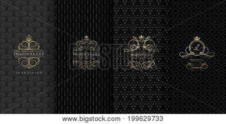Collection of design elementslabelsiconframes for packagingdesign of luxury products Isolated on black background. vector illustration