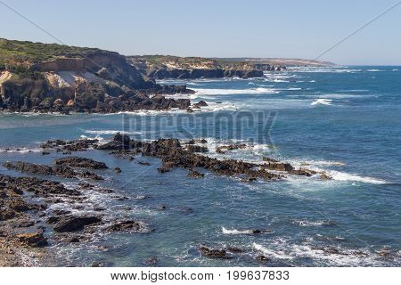 Waves Angra beach in Almograve Alentejo Portugal