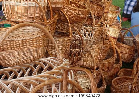Wicker baskets from willow rods for mushrooms and berries