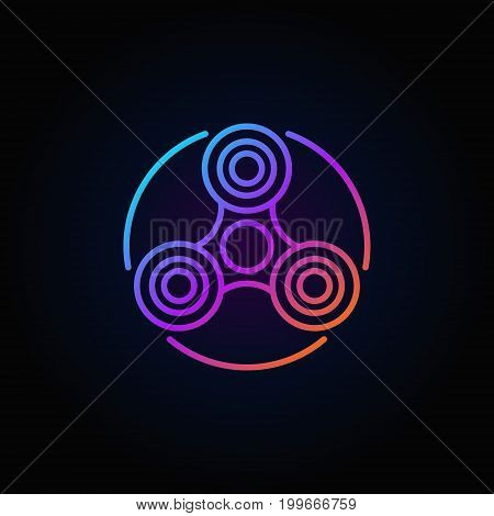 Fidget spinner colorful icon - vector hand spin toy concept outline symbol or logo element on dark background