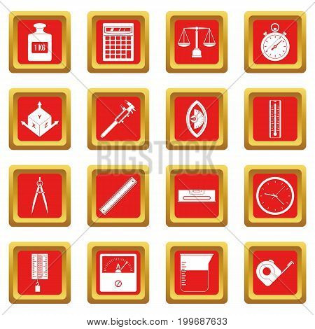 Measure precision icons set in red color isolated vector illustration for web and any design