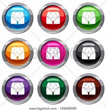 Slim woman body in panties set icon isolated on white. 9 icon collection vector illustration
