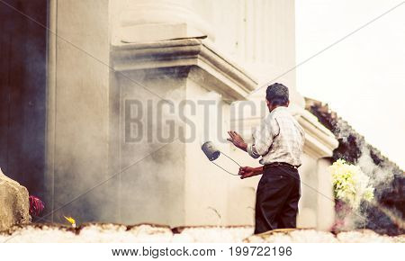 View on traditional indigenous maya ceremony in Chichicastenango - Guatemala