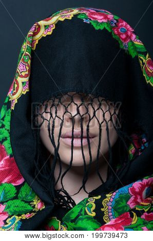 Beauty Female Model Wearing Scraf With Fringes