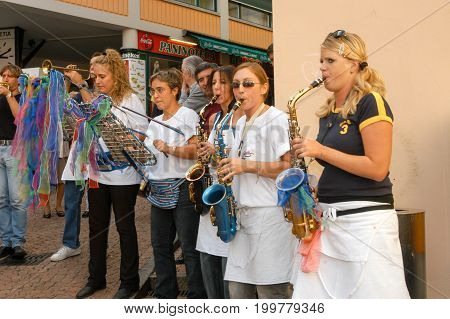 People Performing Gugge Music At The Carnival Of Lugano