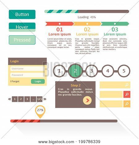 Progress bar set. Process download step by step. Loading status bar web indicator. Flat chart.