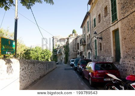 Beautiful Street In Valldemossa, Famous Old Mediterranean Village Of Majorca Spain.