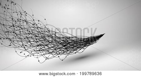 Wave. Swirl with connected line and dots. Wired structure. Connection concept. Technology background. Vector illustration.