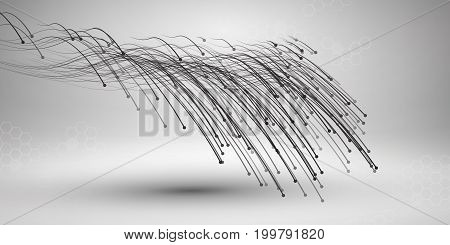 Wave. Swirl with connected line and dots. Wired structure. Connection concept. Technology background. Vector illustration.