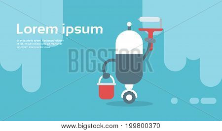 Modern Robot Painting Wall Artificial Intelligence Technology Concept Flat Vector Illustration