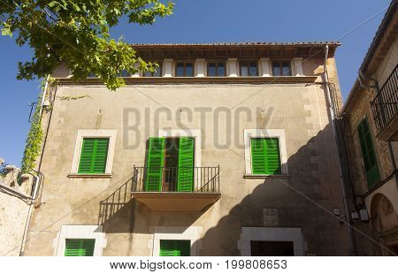 Beautiful Building In Valldemossa, Famous Old Mediterranean Village Of Majorca Spain.